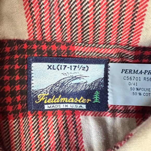 Fieldmaster Red Plaid Shirt XL (17-17.5) USA Made Perma-Prest 50/50 Vintage New - Picture 4 of 13